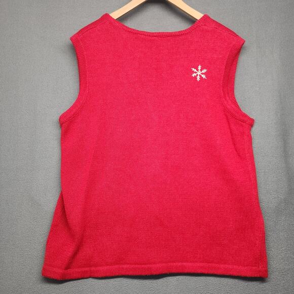 Bobbie Brooks Sweater Vest Womens Large Red Zip Ski Snowman Christmas Applique - Picture 2 of 12
